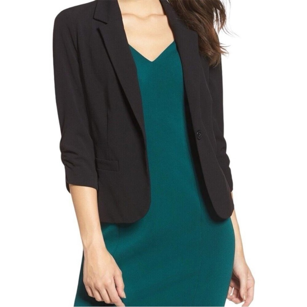 ELIZA J Ruched Sleeve Blazer In Black Size XS